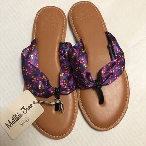 Matilda Jane Clothing Daydream Flip Flop Satin Floral Sandals Size 7 - NEW